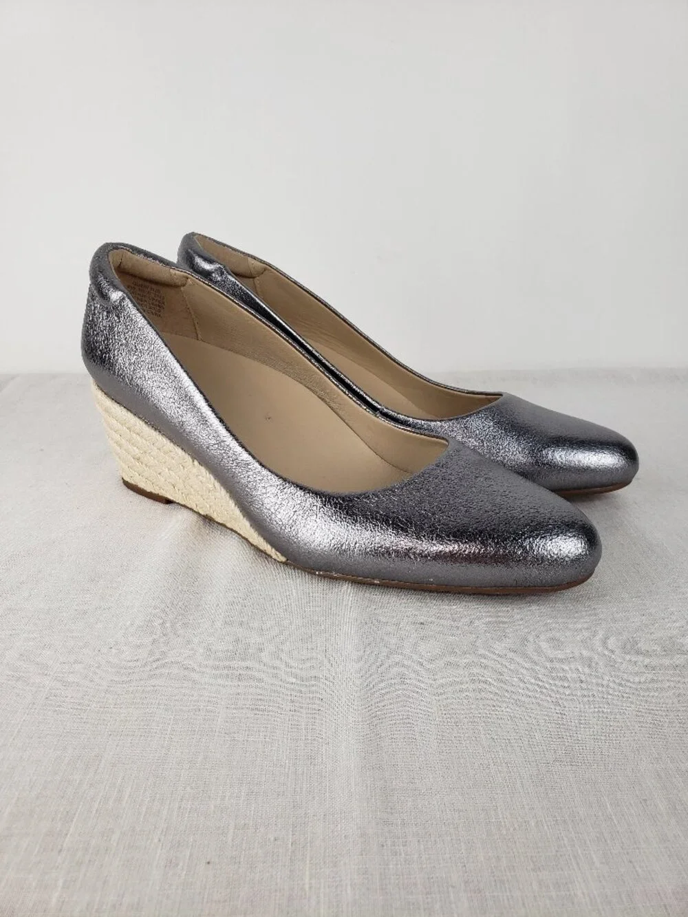 Abeo Quinn Espadrille Wedge Shoes Metallic Silver Orthotic Womens 10